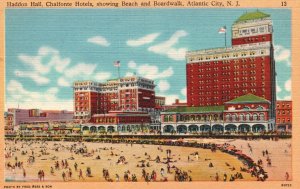 Vintage Postcard Haddon Hall Chalfonte Hotels Beach Boardwalk Atlantic City NJ