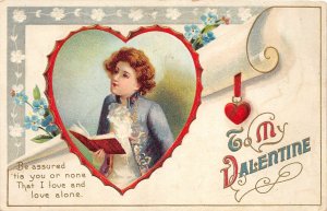 F81/ Valentine's Day Love Holiday Postcard c1910 Hearts Man Border 6