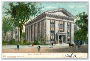 1907 City Hall Exterior Roadside Bridgeport Connecticut CT Posted Trees Postcard