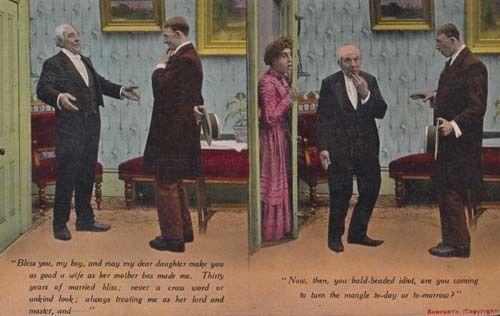 Married Wedding Bliss Etiquette Bald Idiot Insulting Antique Comic Postcard