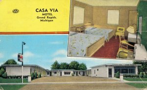 USA Casa Via Motel Grand Rapids Michigan Linen Postcard 08.15