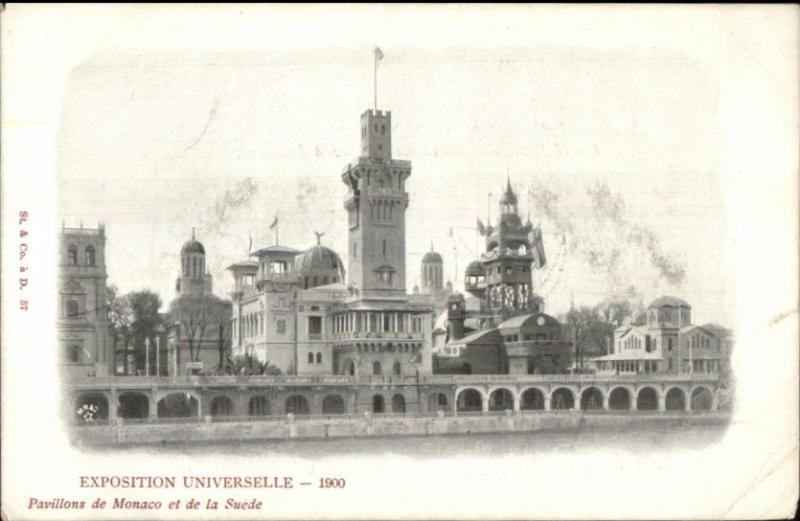 1900 Paris Exposition Universelle Pavillons Monaco & Suede c1900 Postcard