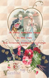 Valentine Day, Winsch No WIN161-2, Colonial Couple Romance, Man with Flowers