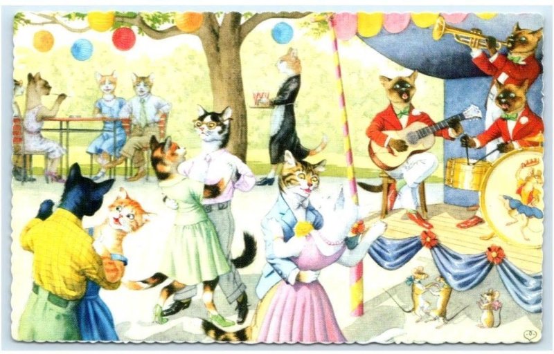 MAINZER DRESSED CATS & Kittens DANCING PARTY BAND #4863 Spain Postcard