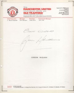 Gordon McQueen Manchester United Football Club Hand Signed Letter