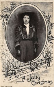 Lot315 5 greetings woman and children a jolly christmas uk fantasy