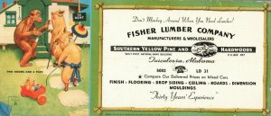 Vintage Trade Card Fisher Lumber Company Hardwoods Pigs & Monkey Scene