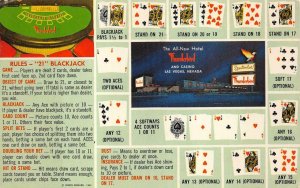 RULES 21 BLACKJACK CARDS GAMBLING HOTEL THUNDERBIRD LAS VEGAS NEVADA POSTCARD 65