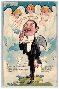 Humor Postcard Old Man Angle Cigarette Smoking In Heaven Yes By Jove c1910's