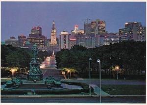 Pennsylvania Philadelphia Panoramic Skyline At Night