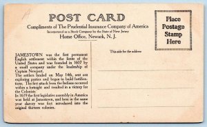 PRUDENTIAL INSURANCE CO NEWARK NJ*JAMESTOWN 1628*VINTAGE ADVERTISING POSTCARD