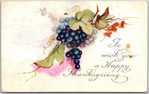 To Wish You A Happy Thanksgiving, 1916 Grapes & Autumn Leaves, Vintage Postcard