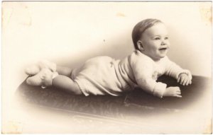 Smiling Baby Lying Down, Real Photo Postcard, RPPC
