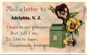 New Jersey Greetings From Adelphia With Flowers and Mailbox Mail A Letter