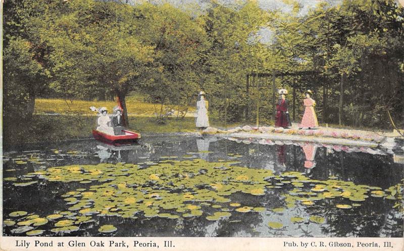 Peoria Illinois 1909 Postcard Lily Pond at Glen Oak Park