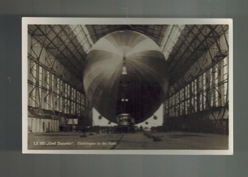 Original Mint RPPC Graf Zeppelin in Hanger real picture postcard Germany Airship