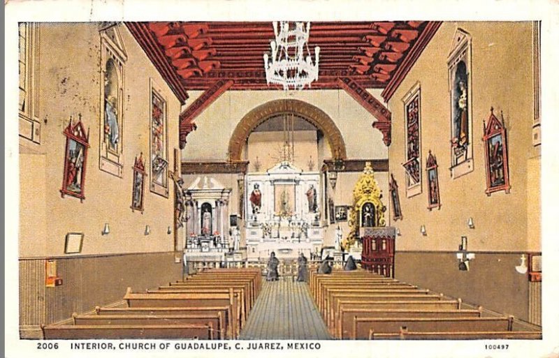 Interior, Church of Guadalupe C Juarez Mexico Tarjeta Postal 1937 