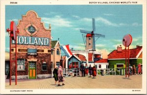 Linen Postcard Dutch Village at Chicago's World's Fair, Illinois