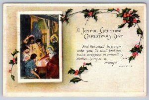 A Joyful Greeting On Christmas Day, Luke 2-12, Manger Scene, 1920 Postcard