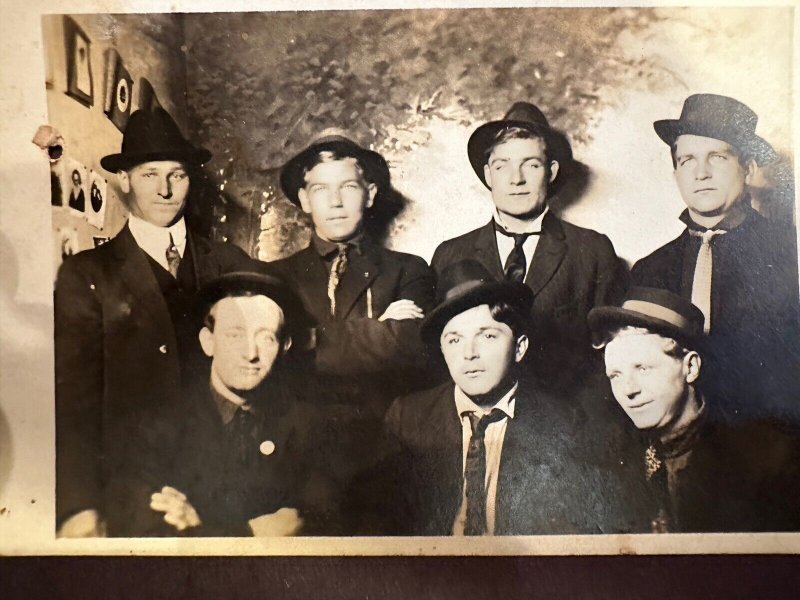 Early 1900's RPPC Postcard Real Picture Group Of Men Friends