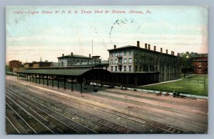 ALTOONA PA LOGAN HOUSE AND TRAIN STATION ANTIQUE POSTCARD railroad depot RAILWAY