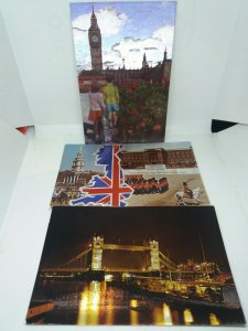 3 x Sparkly Shiny Glittery Vintage 1970s London Postcards Big Ben Tower Bridge