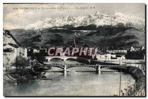 Old Postcard Grenoble panorama of the Quays and the Alps