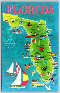 Florida State Map~Lakeland~Sarasota~Gainesville~Homestead~Naples~Vtg Postcard