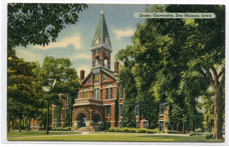 Drake University Des Moines Iowa linen postcard