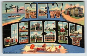 Greetings From New Jersey Bikini Girl Linen Large Letter Postcard Curt Teich NJ