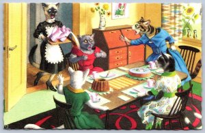 K48/ Mainzer Dressed Cat Cats Hartung c50s Postcard Comic L.I. Tea Time 225