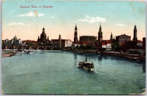 1909 General View Of Dresden Germany Boat Bridge Buildings Posted Postcard