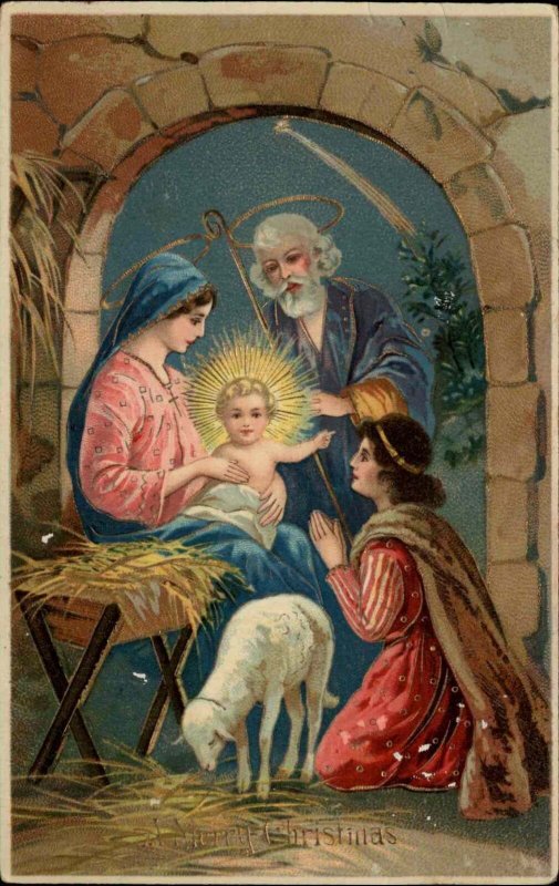 Christmas Nativity Mary Joseph Baby Jesus c1910 Gel Vintage Postcard
