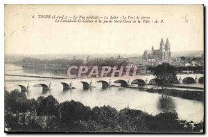Old Postcard General view Tours Loire The Stone Bridge The Cathedral St Gatie...