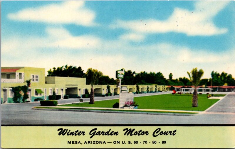 Postcard Winter Garden Motor Court 131 East Main Street in Mesa, Arizona