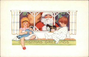 Whitney Christmas Santa Claus Watches Children Toy Doll Horse Vintage Postcard