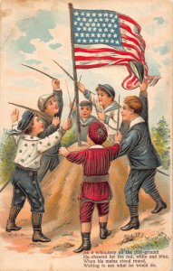 US Patriotic Schoolboy Play Battle Flag Soldiers embossed postcard B986
