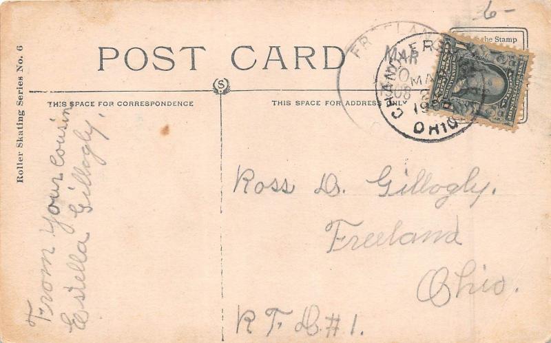 ARTIST SIGNED Postcard 1908 ROLLER SKATING SERIES 6 Fall Child Brill 83