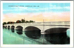 VINTAGE POSTCARD JACKSON STREET BRIDGE AT JANESVILLE WISCONSIN (rear stains)