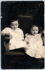 c1910s Two Cute Children Baby Boy Girl RPPC Real Photo Schumaker Postcard A111