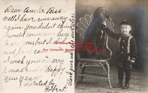 SD, Howard, South Dakota Postmark, RPPC, Boy with Dog Sitting in Chair