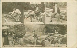 C-1910 Lover stuck Painted bench Cold romance Comic humor RPPC Postcard 5128