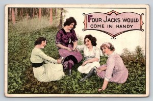 1914  Four Jacks Would Come in Handy    Romance Couple  Postcard