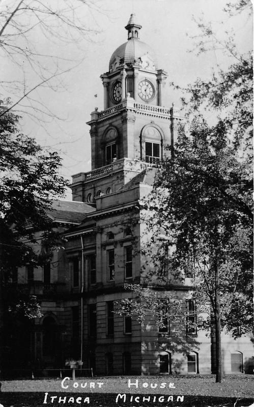 Ithaca Michigan~Gratiot County Court House~Clock Tower~Real Photo Postcard-RPPC