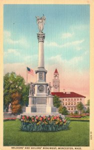 Vintage Postcard Soldiers' And Sailors' Monument Worcester Massachusetts MA