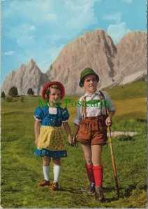 Children Postcard - Two Children Walking / Hiking in The Mountains RR19486