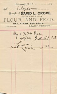 WILLIAMSVILLE NY~DAVID L GROVE FLOUR & FEED-HAY STRAW & GRAIN ~1890s BILLHEAD