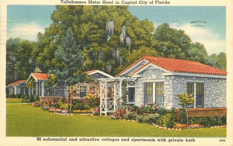 1950 Florida Tallahassee Motel US 27 Tichnor linen roadside Postcard 22-11680
