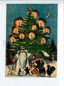 414361 WWII 1945 Vasnetsov SANTA CLAUS Fox cock bear hares X-mas Tree Vintage