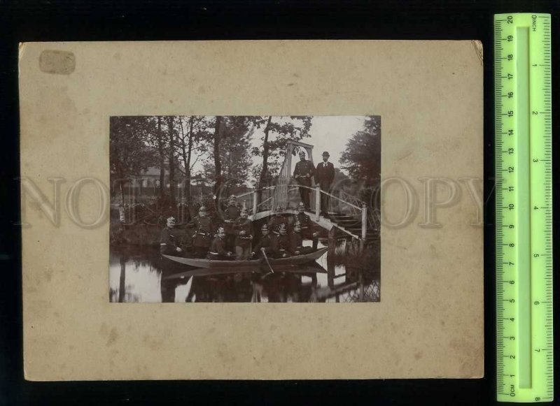 229604 WWI GERMAN soldier on boat & bridge Vintage BIG photo